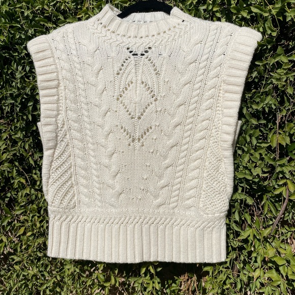 Veronica Beard Pinkett Cream Cable Knit Sweater Vest - Picture 2 of 10